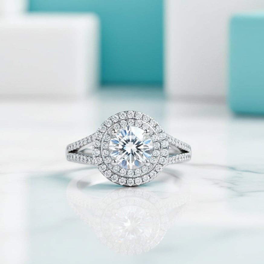 1.25 ct Round Cut Diamond Double-Halo Birthstone Engagement Ring-Evani Jewelry