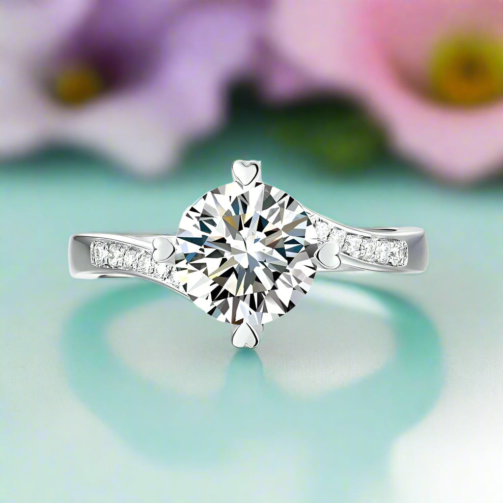 Round 1.50 ct Diamond Ring with Heart Shaped Prongs-Evani Jewelry