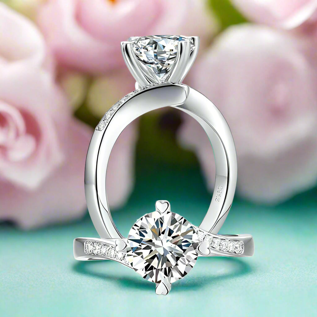 Round 1.50 ct Diamond Ring with Heart Shaped Prongs-Evani Jewelry