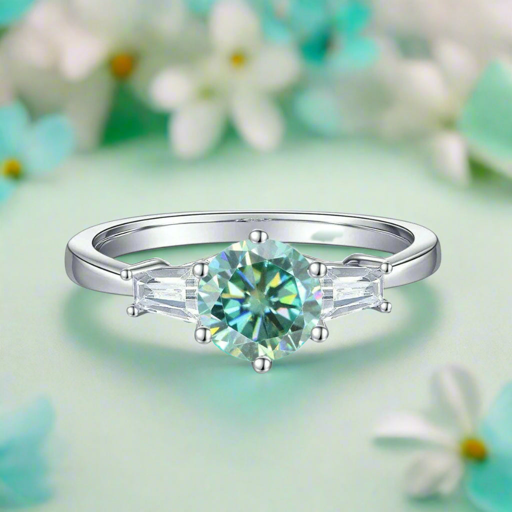 Round & Baguette 1.00 ct Diamond Engagement Ring-Evani Naomi Jewelry