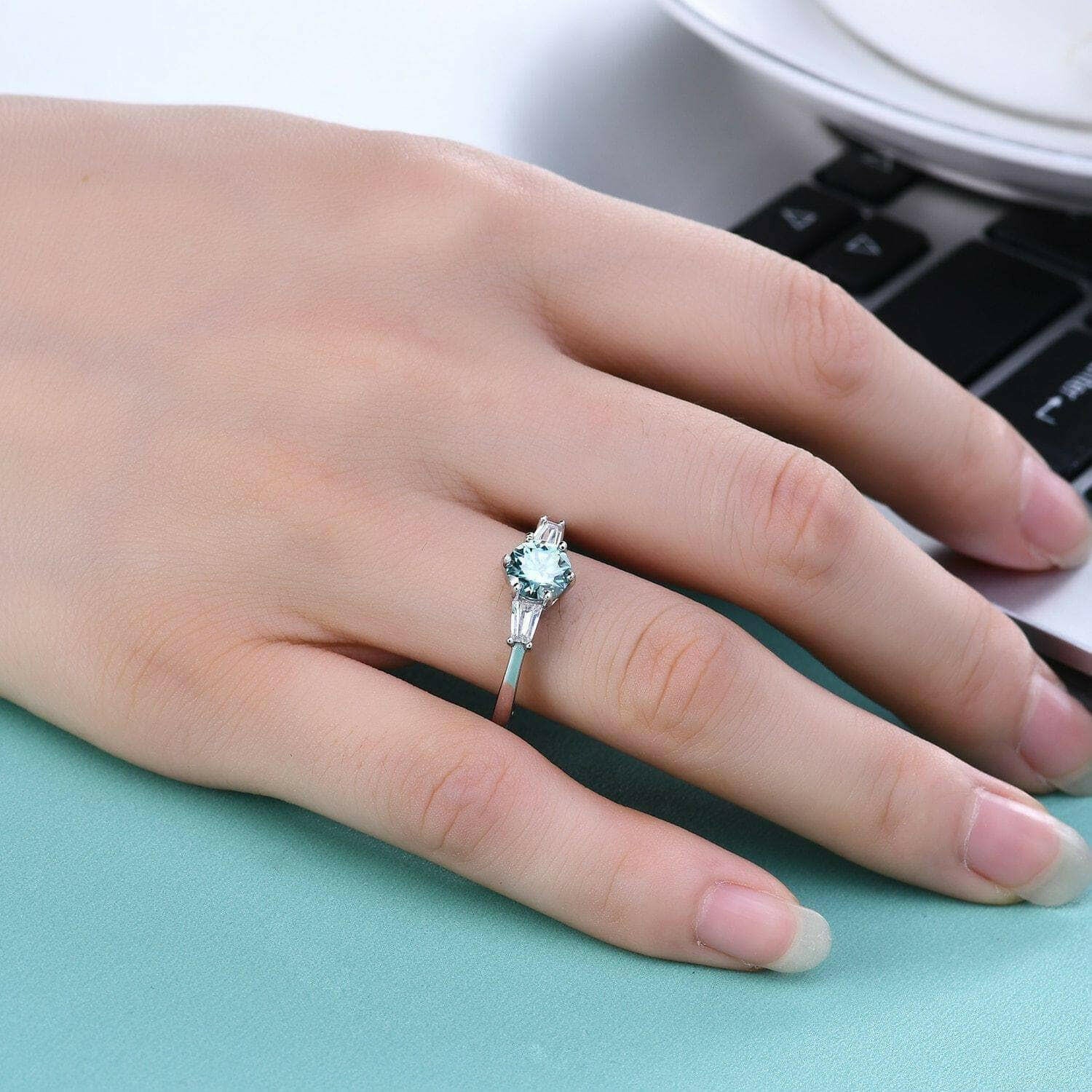Round & Baguette 1.00 ct Diamond Engagement Ring-Evani Naomi Jewelry