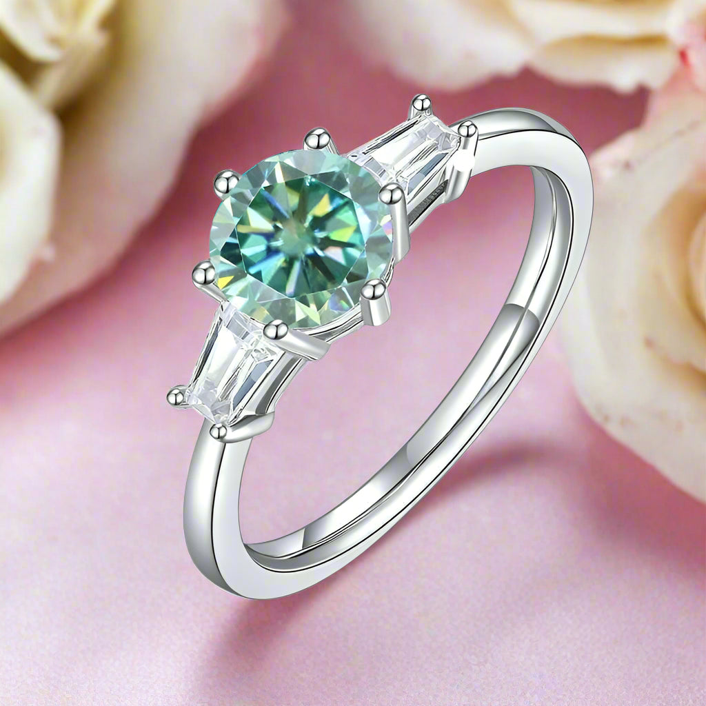 Round & Baguette 1.00 ct Diamond Engagement Ring-Evani Naomi Jewelry