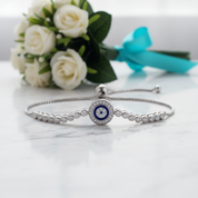 Round Blue Eye Diamond Bolo Adjustable Bracelet-Evani Jewelry
