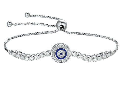 Round Blue Eye Diamond Bolo Adjustable Bracelet-Evani Naomi Jewelry