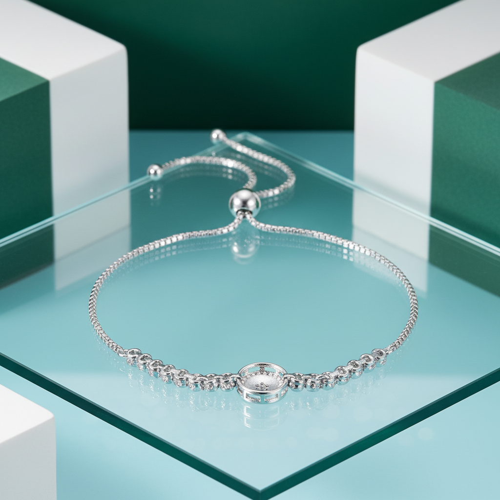 Round Blue Eye Diamond Bolo Adjustable Bracelet-Evani Jewelry