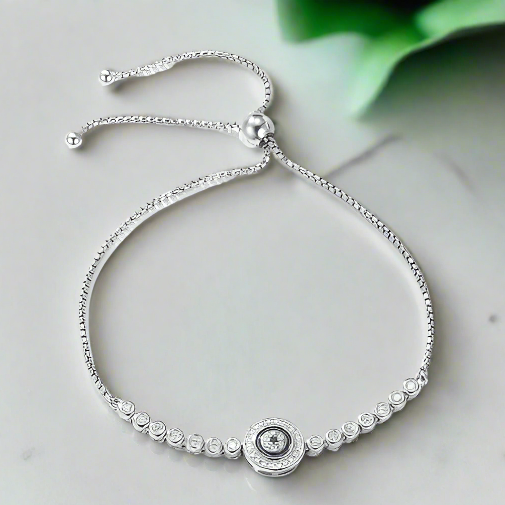 Round Blue Eye Diamond Bolo Adjustable Bracelet-Evani Naomi Jewelry