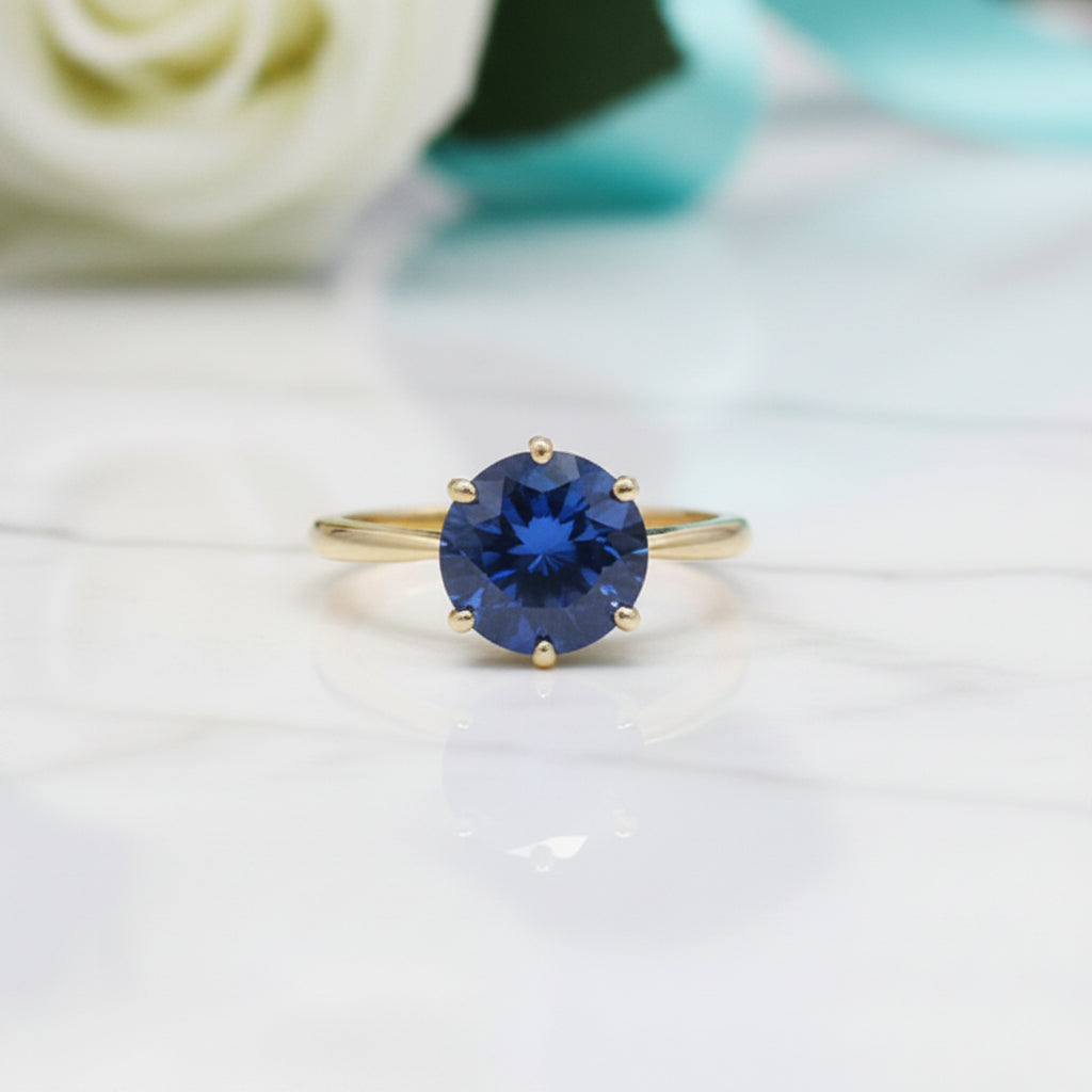 Round Cut 1.0 ct Blue Diamond Engagement Ring-Evani Jewelry