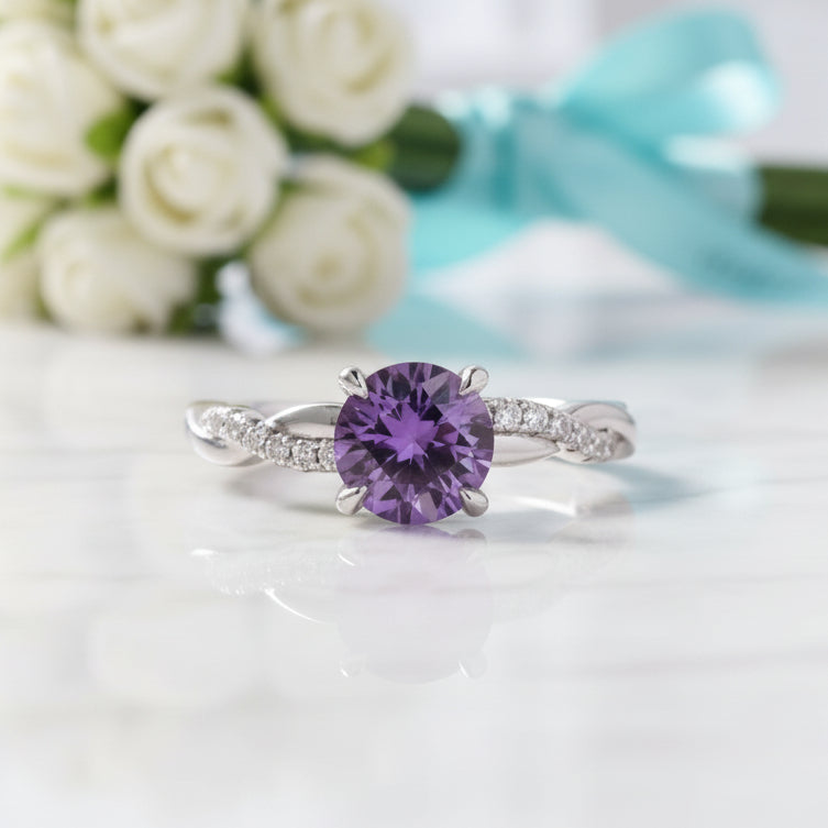 1.25 ct Round Cut Amethyst Purple Twist Engagement Ring