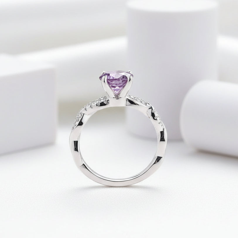 1.25 ct Round Cut Amethyst Purple Twist Engagement Ring-Evani Jewelry