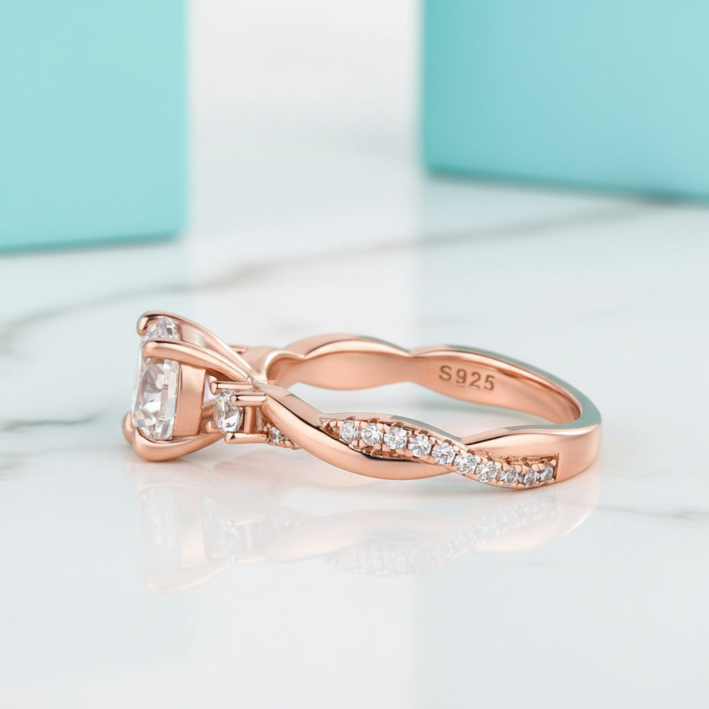 1.25ct Round Cut Three Stone Twist Diamond Engagement Ring-Evani Jewelry