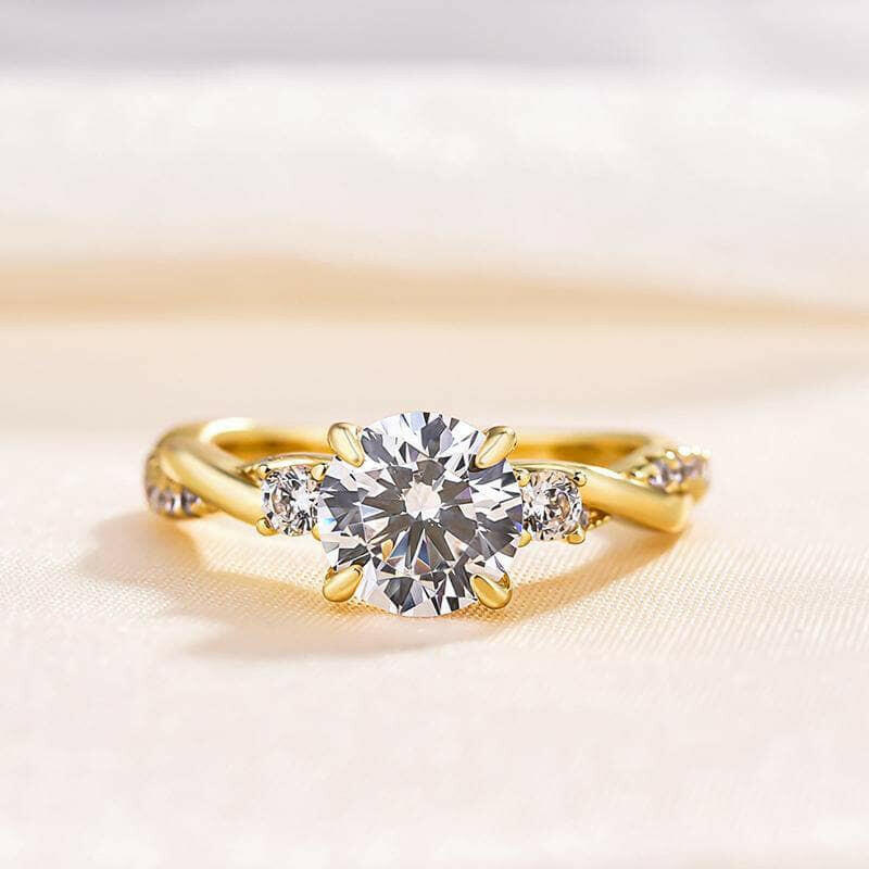 Round Cut 1.25ct Three Stone Twist Engagement Ring-Evani Naomi Jewelry