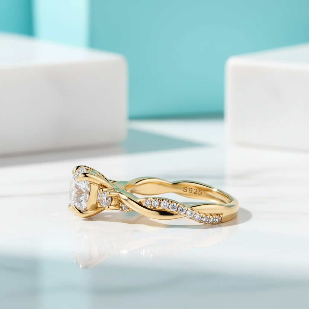 1.25ct Round Cut Three Stone Twist Diamond Engagement Ring-Evani Jewelry
