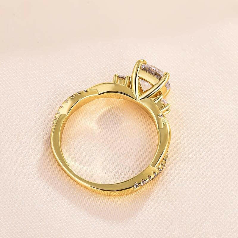 Round Cut 1.25ct Three Stone Twist Engagement Ring-Evani Naomi Jewelry