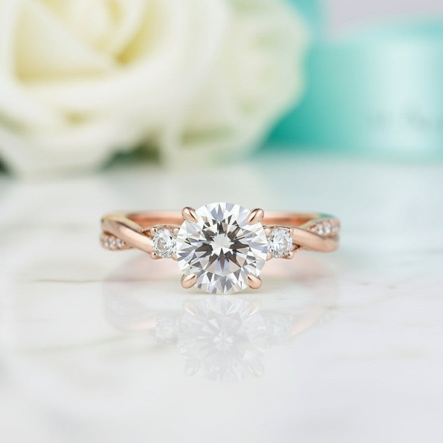 1.25ct Round Cut Three Stone Twist Diamond Engagement Ring-Evani Jewelry