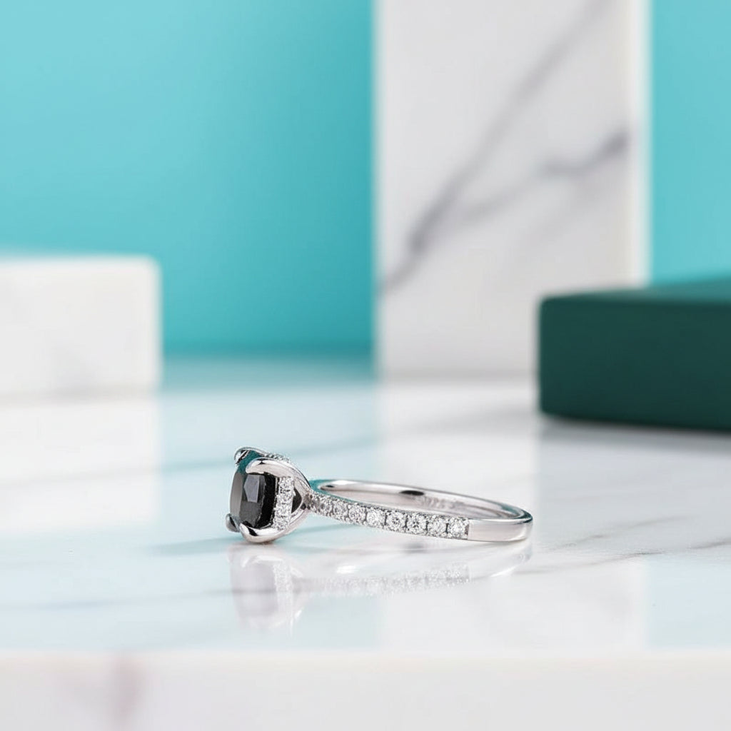 Round Cut 2.0ct Black Diamond White Gold Engagement Ring-Evani Jewelry