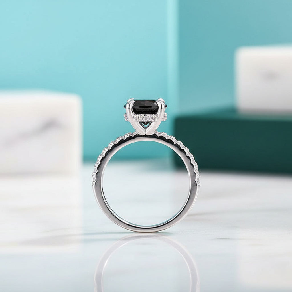 Round Cut 2.0ct Black Diamond White Gold Engagement Ring-Evani Jewelry