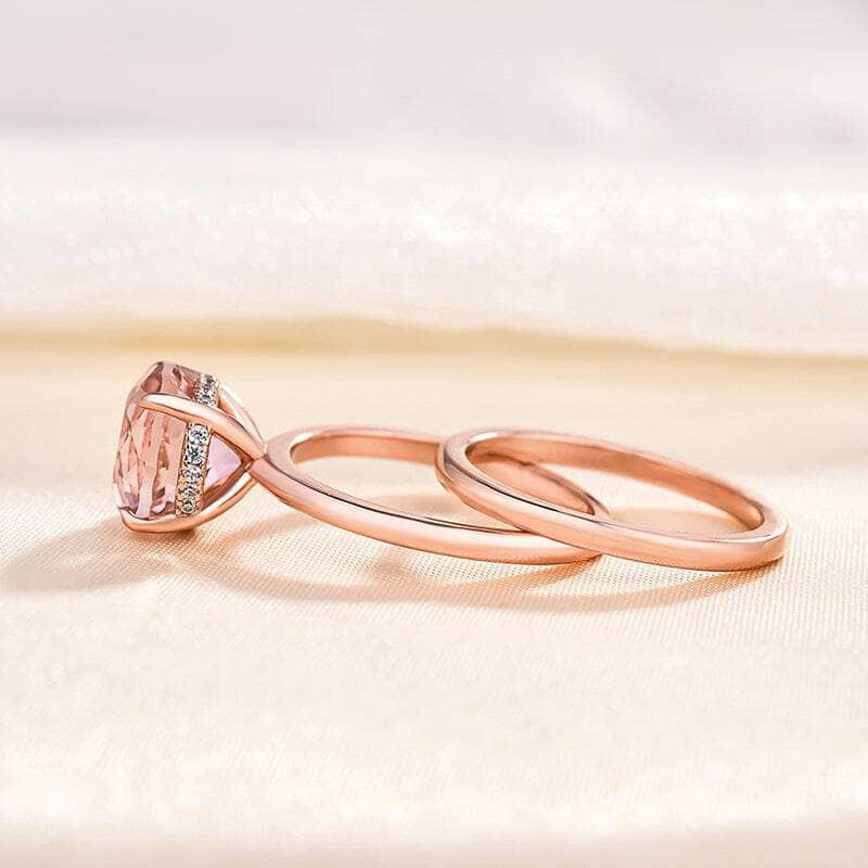 Round Cut 3.5ct Morganite Pink Rose Gold Bridal Set-Evani Naomi Jewelry