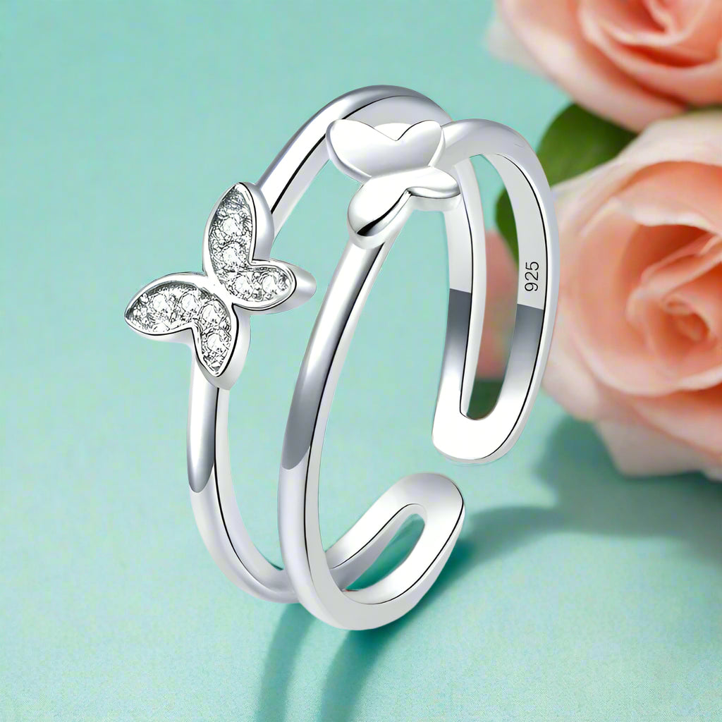 Round Diamond Butterfly Ring Band-Evani Naomi Jewelry
