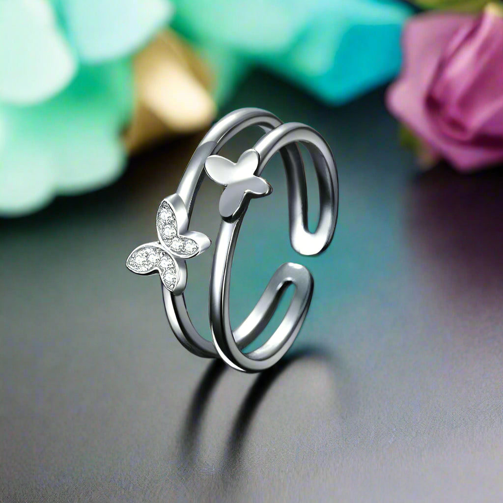 Round Diamond Butterfly Ring Band-Evani Naomi Jewelry