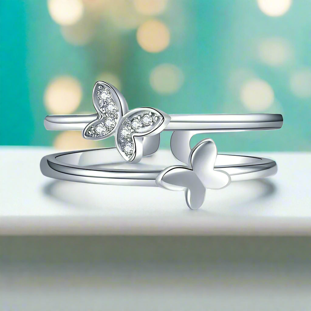 Round Diamond Butterfly Ring Band-Evani Naomi Jewelry