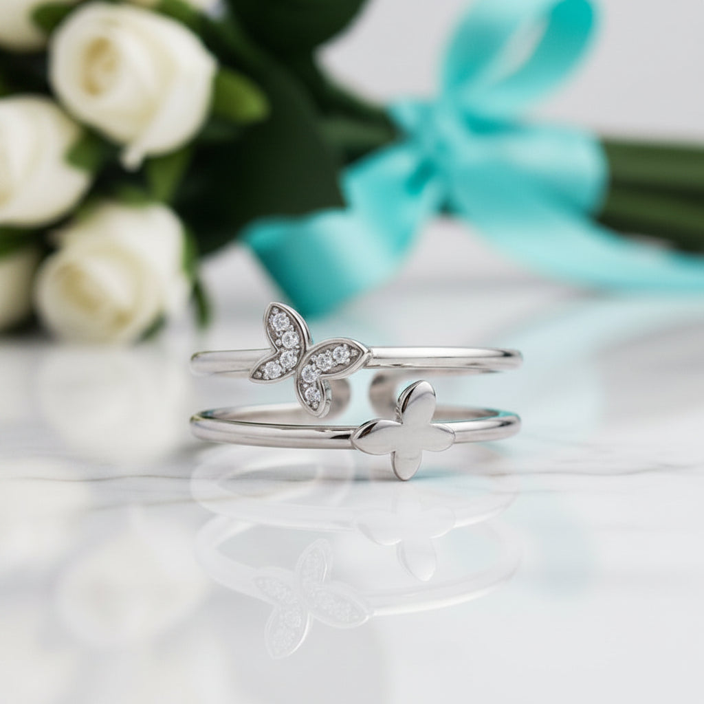 Round Diamond Butterfly Ring Band-Evani Jewelry