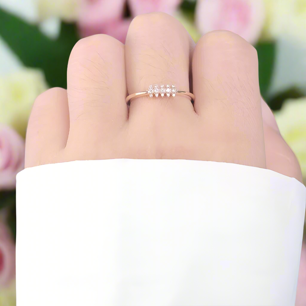 Round Diamond Dainty Stackable 14k Gold Wedding Band-Evani Naomi Jewelry