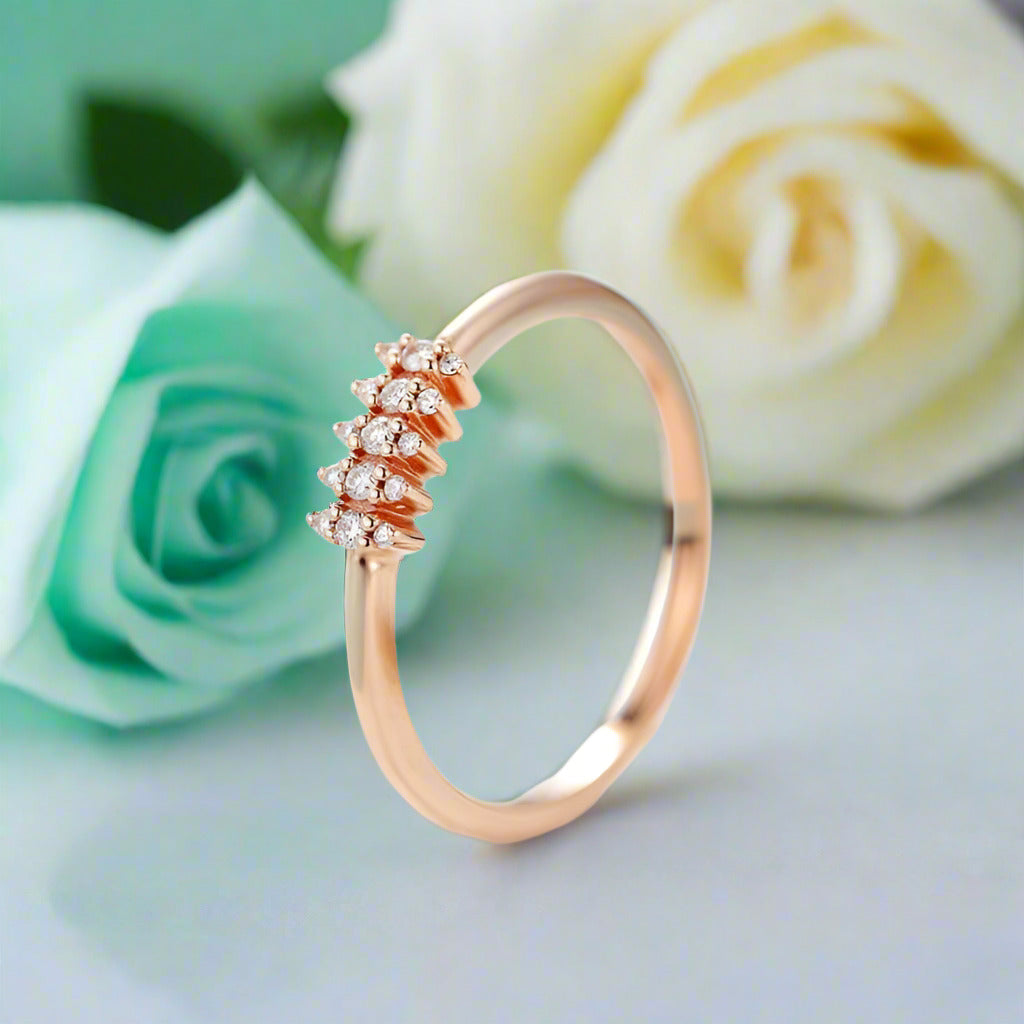 Round Diamond Dainty Stackable 14k Gold Wedding Band-Evani Naomi Jewelry