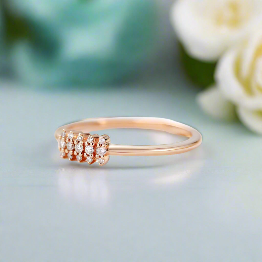 Round Diamond Dainty Stackable 14k Gold Wedding Band-Evani Naomi Jewelry