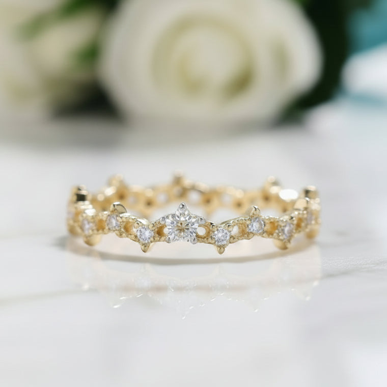 Round Diamond Stackable 14k Gold Wedding Band-Evani Jewelry