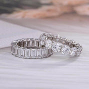 Round & Emerald Cut Diamond Wedding Band Set-Evani Naomi Jewelry
