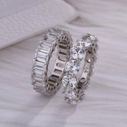 Round & Emerald Cut Diamond Wedding Band Set-Evani Naomi Jewelry