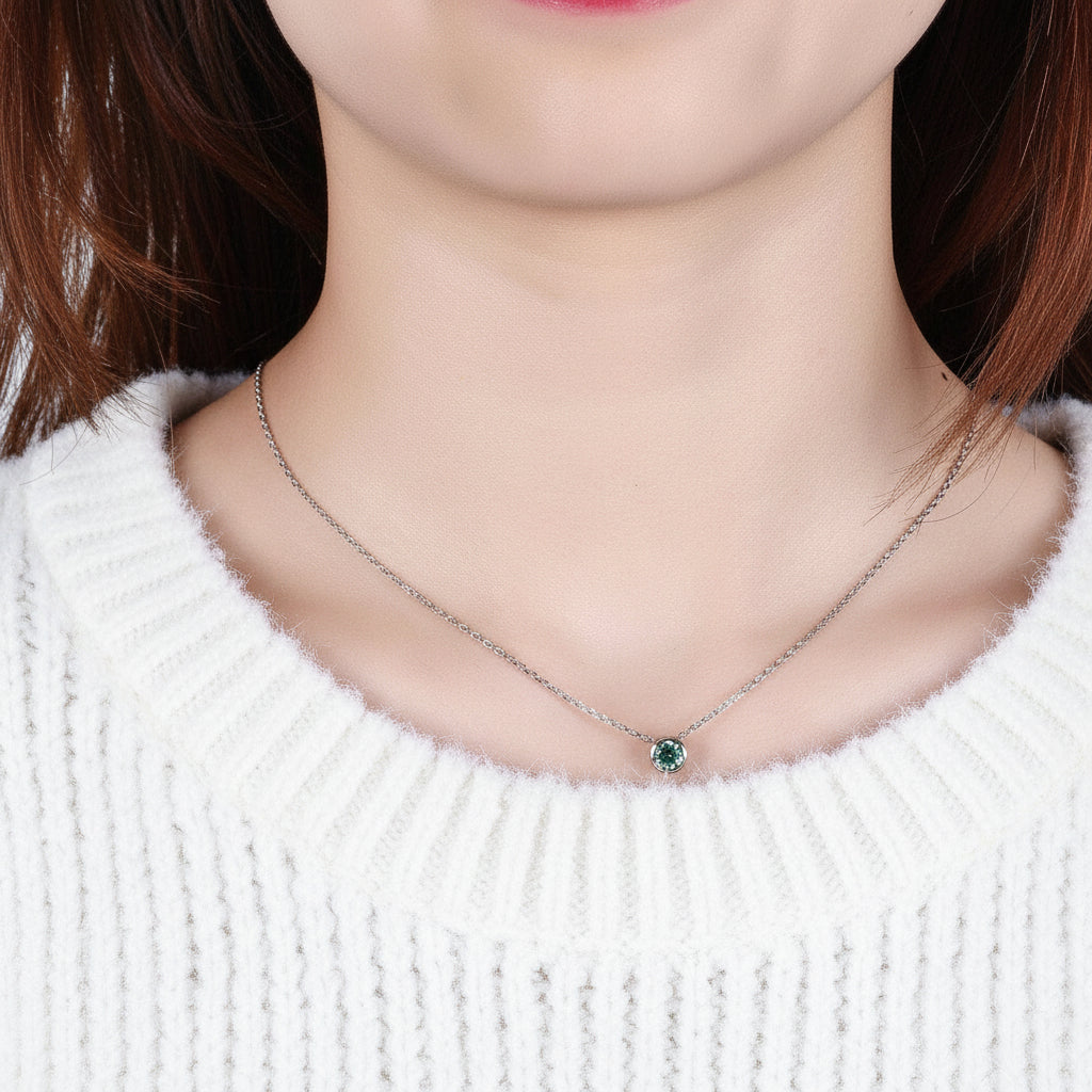 Round-cut 0.5 ct Green Diamond Solitaire Necklace-Evani Jewelry