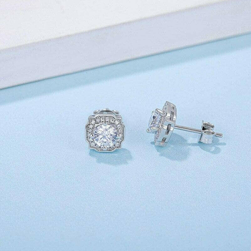 Round-cut 1.0 ct Diamond Halo Earrings-Evani Naomi Jewelry