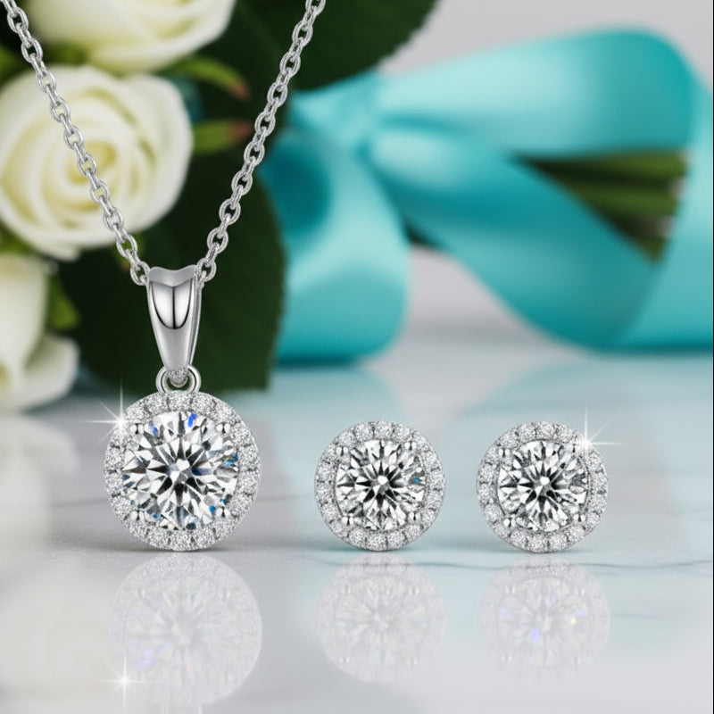 Round-cut 1.0 ct Diamond Halo Jewelry Set-Evani Jewelry