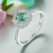 Round-cut 1.00 ct Green Diamond Halo Engagement Ring-Evani Naomi Jewelry