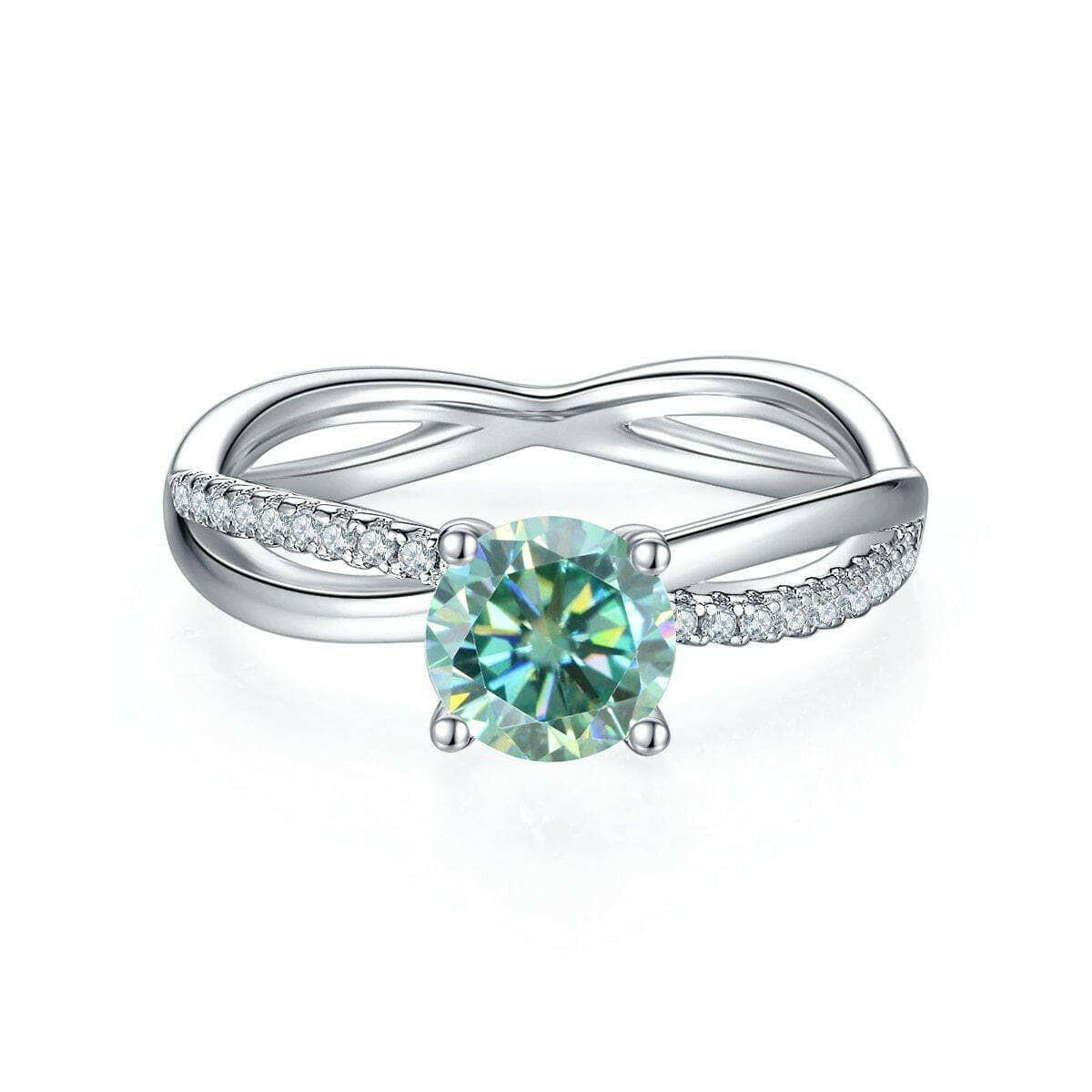 Round-cut 1.00 ct Green Diamond Split Shank Engagement Ring-Evani Naomi Jewelry