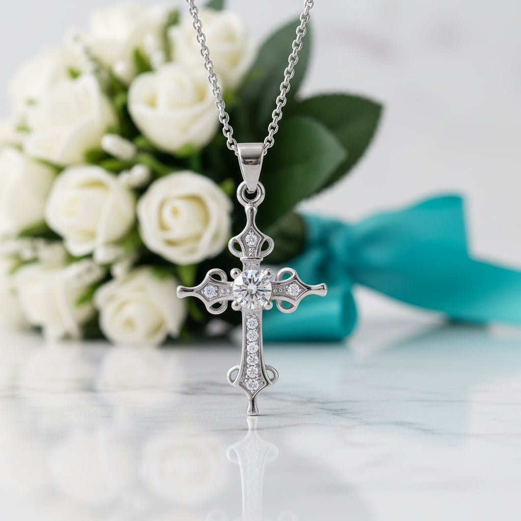 Round-cut Diamond Cross Shaped Necklace-Evani Jewelry