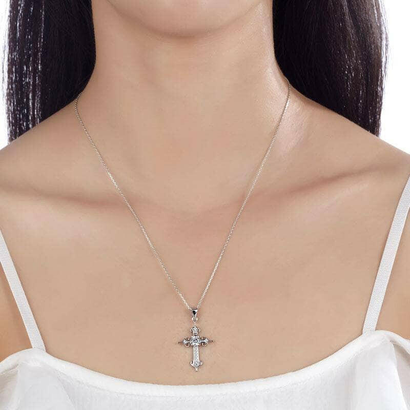 Round-cut Diamond Cross Shaped Necklace-Evani Naomi Jewelry
