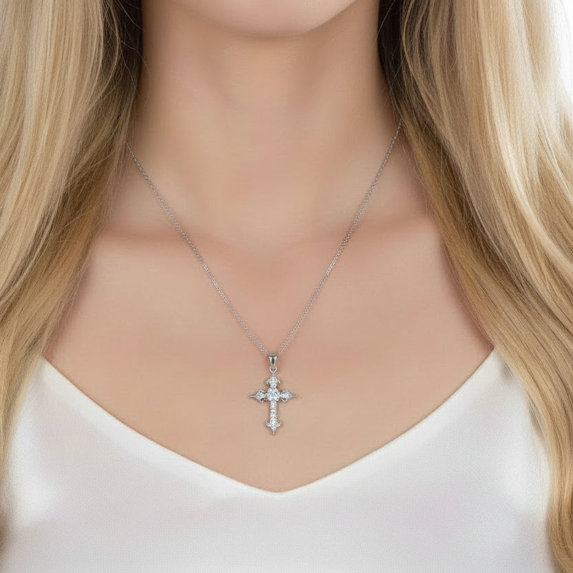 Round-cut Diamond Cross Shaped Necklace-Evani Jewelry