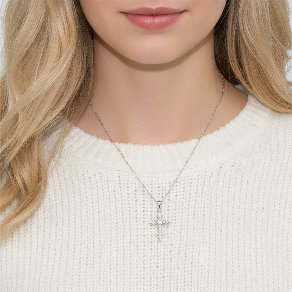 Round-cut Diamond Cross Shaped Necklace-Evani Jewelry