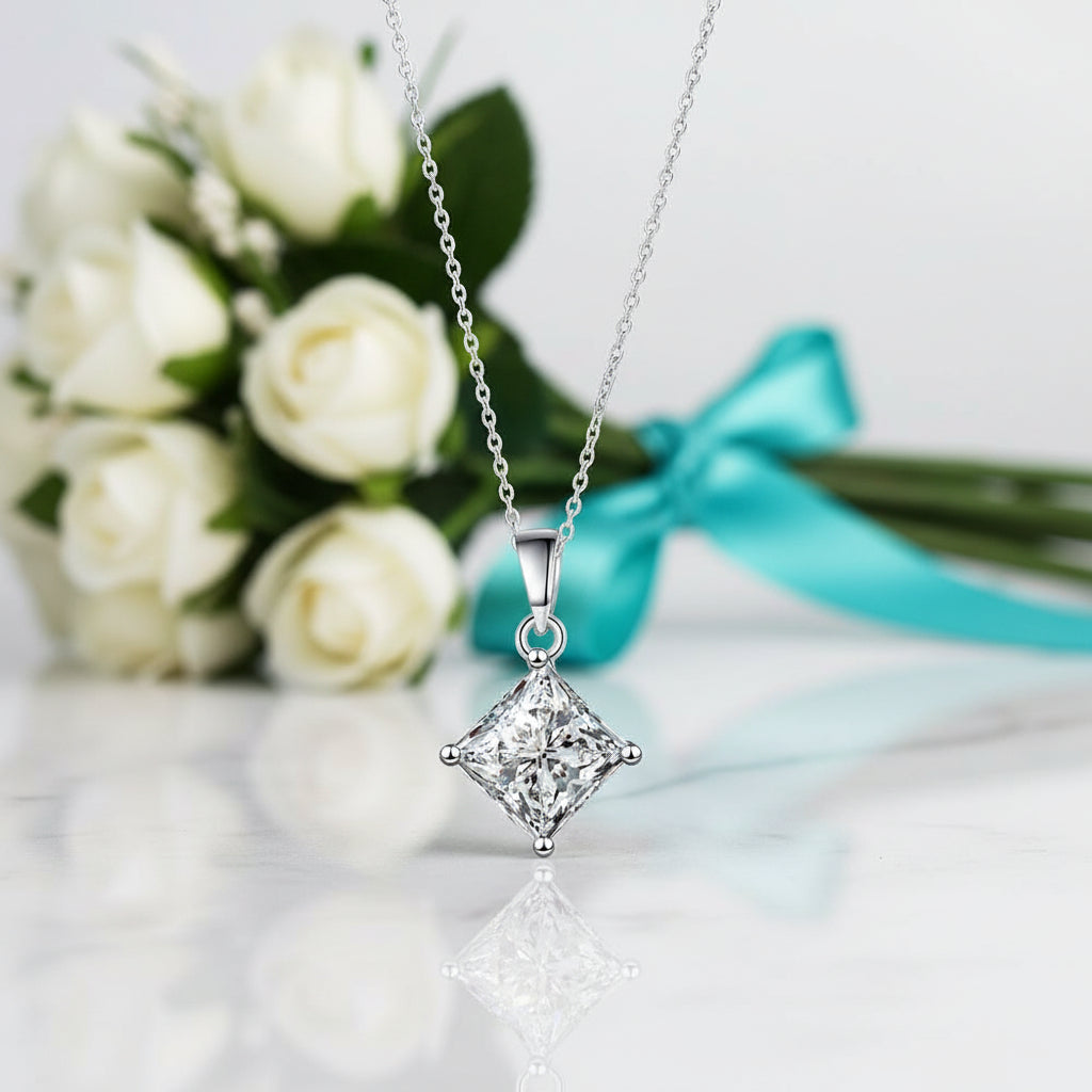 Simple 2.0 ct Princess-cut Diamond Necklace-Evani Jewelry
