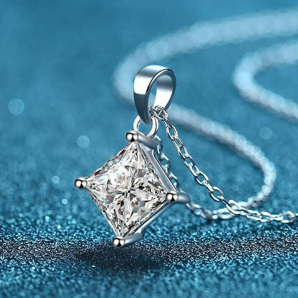 Simple 2.0 ct Princess-cut Diamond Necklace-Evani Naomi Jewelry