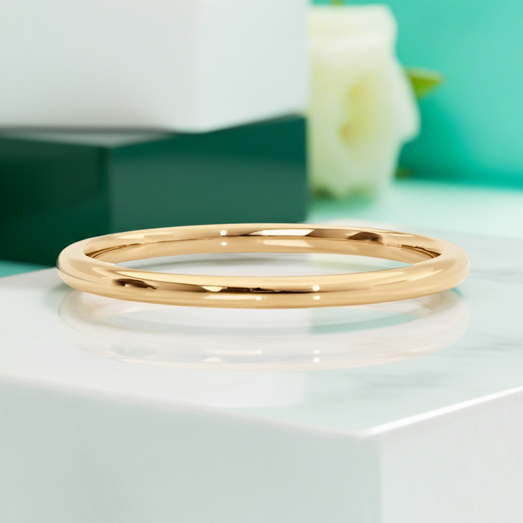 Simple Glossy Yellow Gold Wedding Band-Evani Jewelry