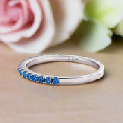 Simple Light Aquamarine Blue Half Eternity Wedding Band-Evani Naomi Jewelry