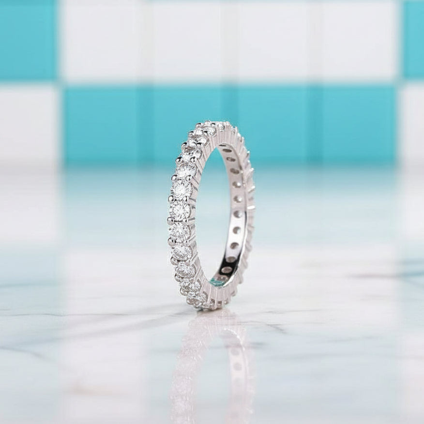 Simple Oval Cut Diamond Birthstone Eternity Wedding Band-Evani Jewelry
