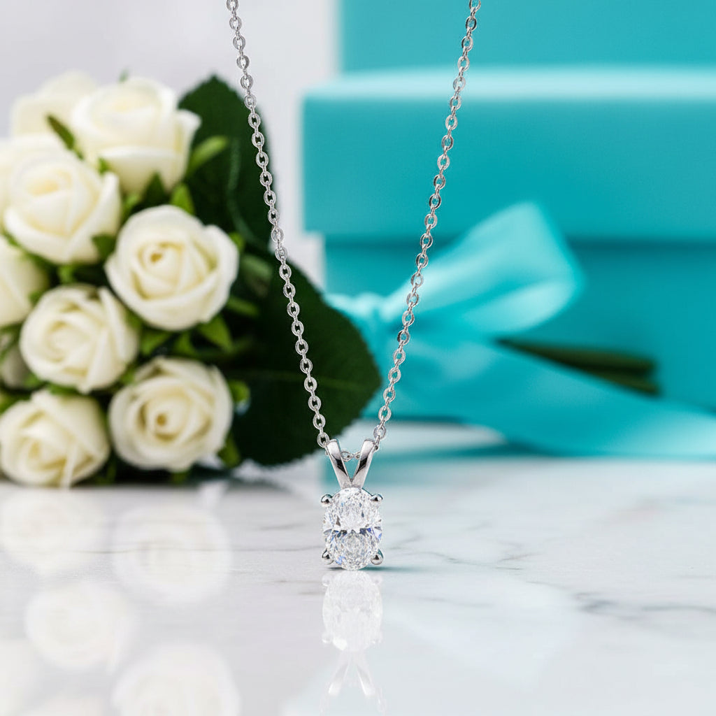 Simple Oval-cut 1.0 ct Diamond Clavicle Necklace-Evani Jewelry