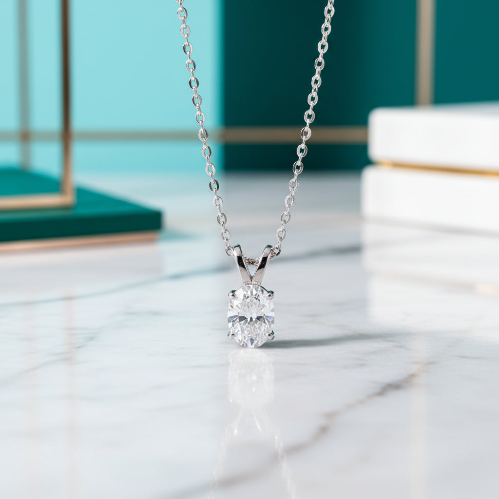 Simple Oval-cut 1.0 ct Diamond Clavicle Necklace-Evani Jewelry