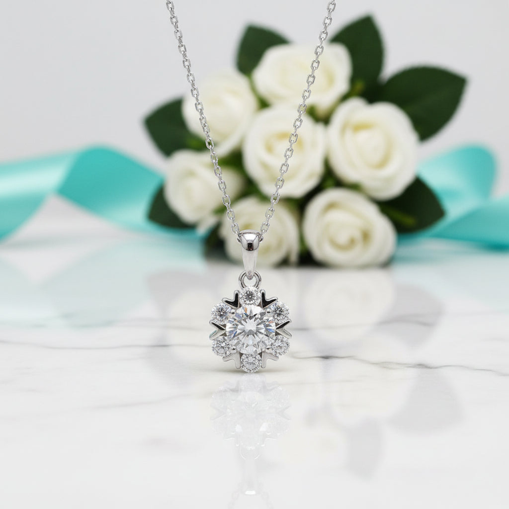 Snowflake 1.0 ct Round Diamond Necklace-Evani Jewelry