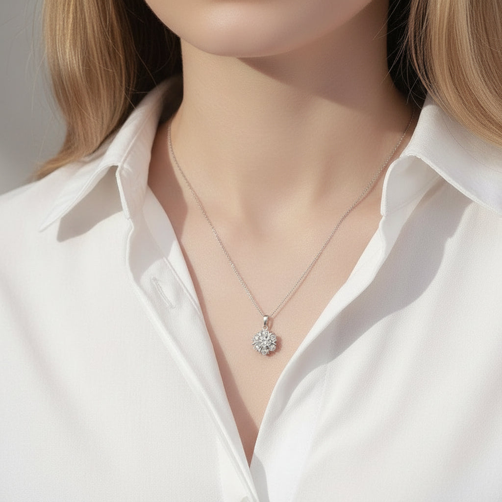 Snowflake 1.0 ct Round Diamond Necklace-Evani Jewelry