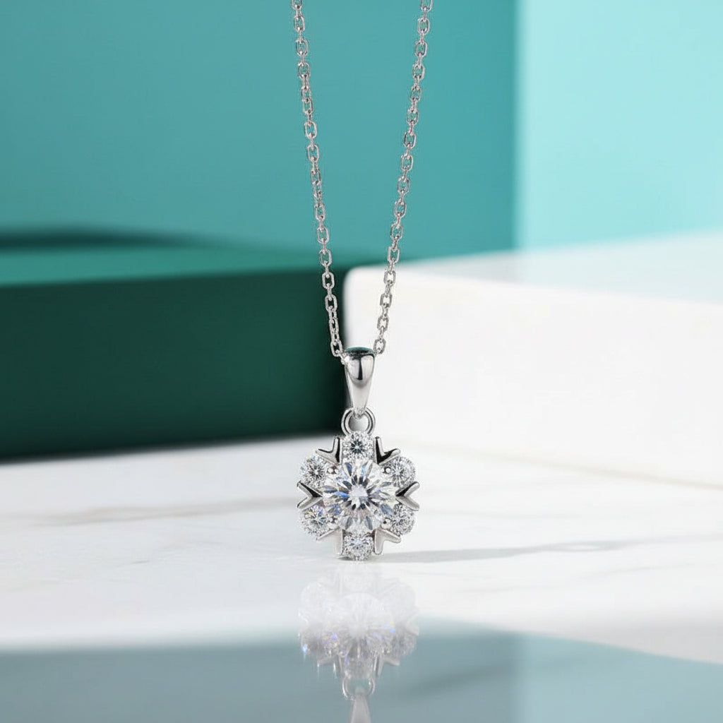 Snowflake 1.0 ct Round Diamond Necklace-Evani Jewelry